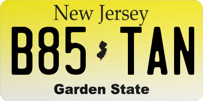 NJ license plate B85TAN