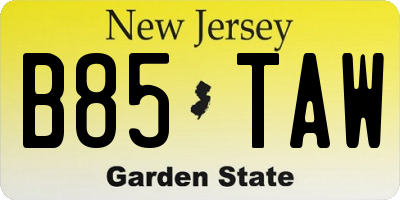 NJ license plate B85TAW