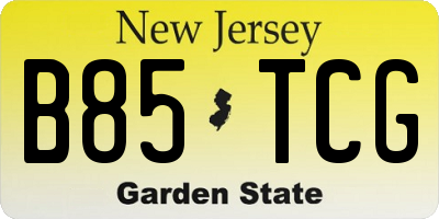 NJ license plate B85TCG