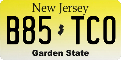 NJ license plate B85TCO