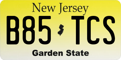 NJ license plate B85TCS