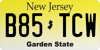 NJ license plate B85TCW