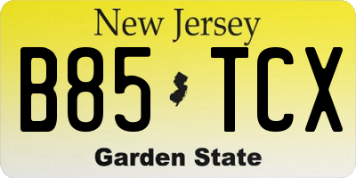 NJ license plate B85TCX