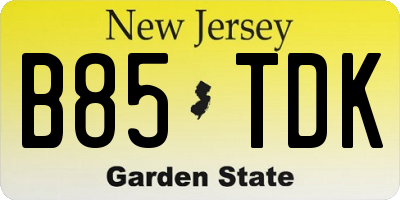 NJ license plate B85TDK
