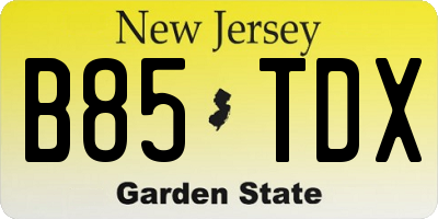 NJ license plate B85TDX