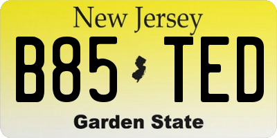 NJ license plate B85TED