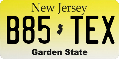 NJ license plate B85TEX