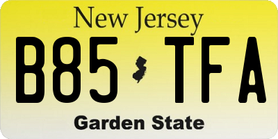 NJ license plate B85TFA