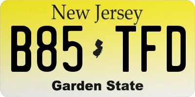 NJ license plate B85TFD
