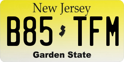 NJ license plate B85TFM