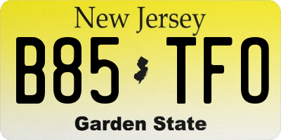 NJ license plate B85TFO