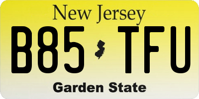 NJ license plate B85TFU