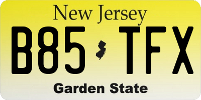 NJ license plate B85TFX