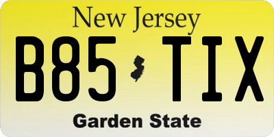 NJ license plate B85TIX