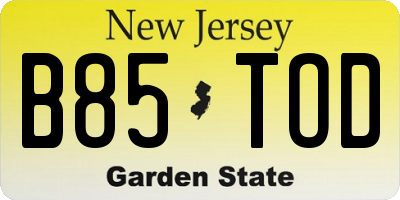 NJ license plate B85TOD