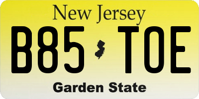 NJ license plate B85TOE