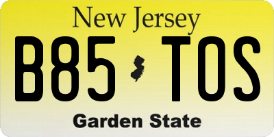 NJ license plate B85TOS