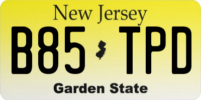 NJ license plate B85TPD