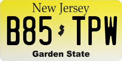 NJ license plate B85TPW
