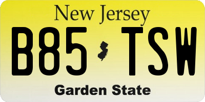 NJ license plate B85TSW