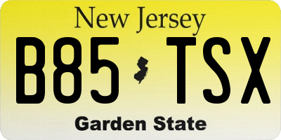 NJ license plate B85TSX
