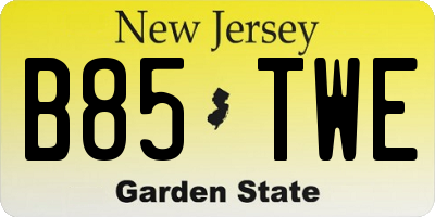NJ license plate B85TWE