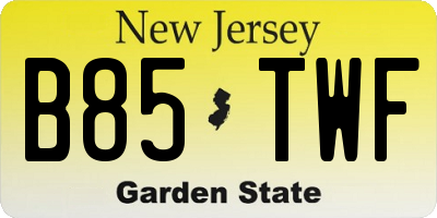 NJ license plate B85TWF