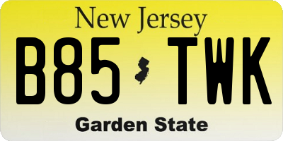 NJ license plate B85TWK