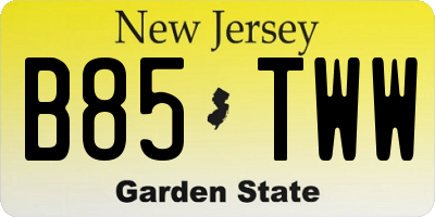 NJ license plate B85TWW