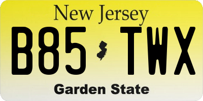 NJ license plate B85TWX
