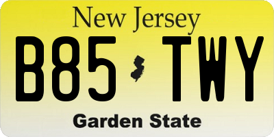 NJ license plate B85TWY