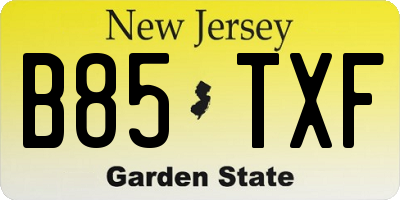 NJ license plate B85TXF