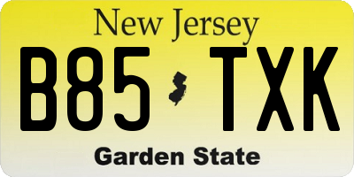 NJ license plate B85TXK