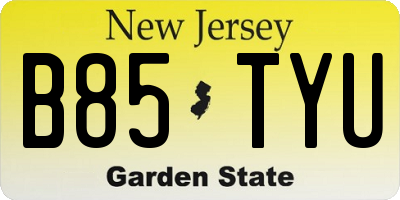 NJ license plate B85TYU