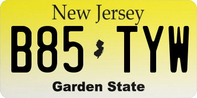 NJ license plate B85TYW