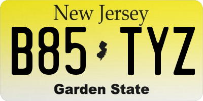 NJ license plate B85TYZ