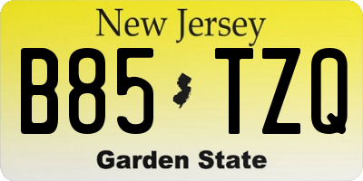 NJ license plate B85TZQ