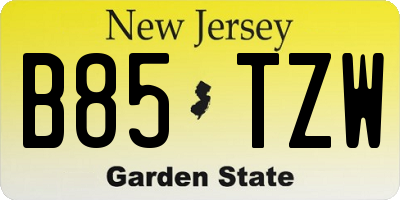 NJ license plate B85TZW