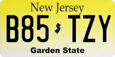 NJ license plate B85TZY
