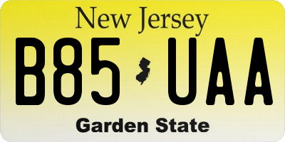 NJ license plate B85UAA