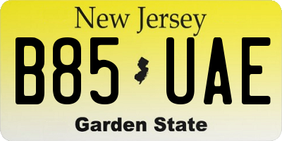 NJ license plate B85UAE