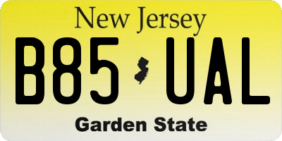 NJ license plate B85UAL