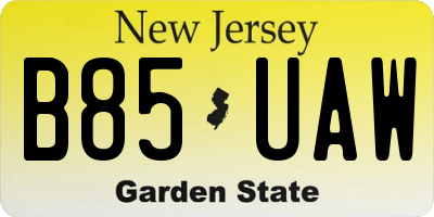 NJ license plate B85UAW