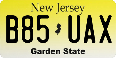NJ license plate B85UAX