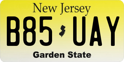 NJ license plate B85UAY