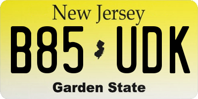 NJ license plate B85UDK