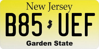 NJ license plate B85UEF