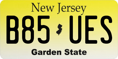 NJ license plate B85UES