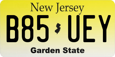 NJ license plate B85UEY