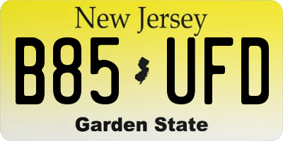 NJ license plate B85UFD